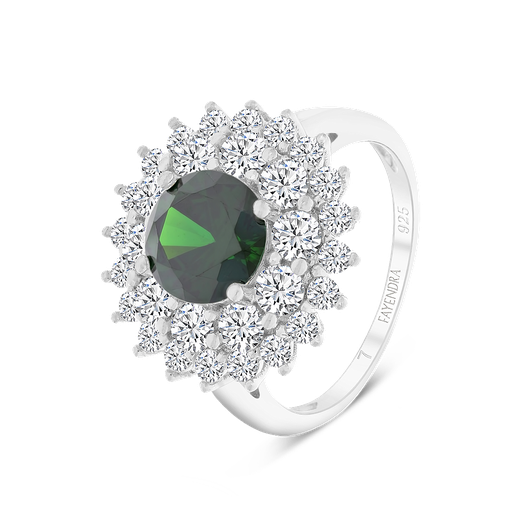 Sterling Silver 925 Ring Rhodium Plated Embedded With Emerald