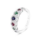 Sterling Silver 925 Ring Rhodium Plated Sapphire Corundum , Ruby Corundum , Emerald Zircon