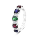 خاتم من الفضة الخالصة عيار 925 مطلي روديوم احجار ملونة و فص ابيض