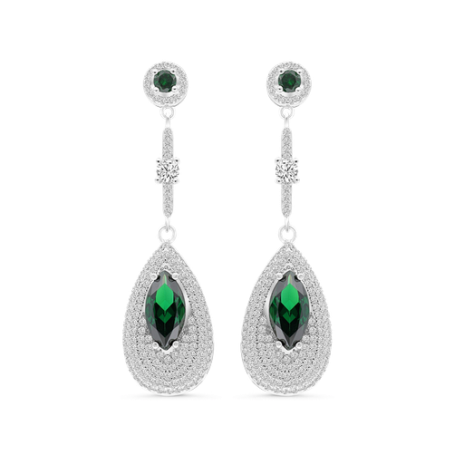 [EAR01EMR00WCZB068] Sterling Silver 925 Earring Rhodium Plated Embedded With Emerald