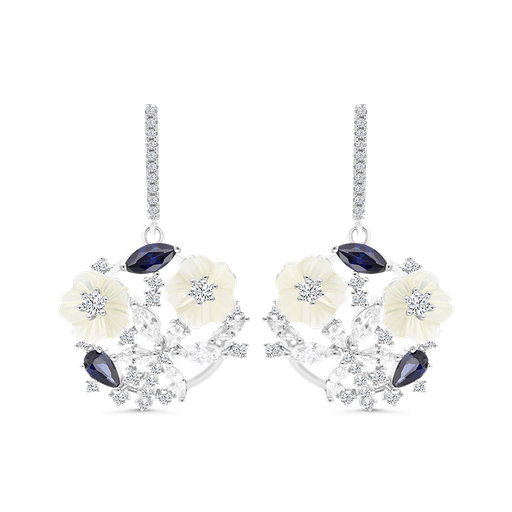 [EAR01MOP00TZTB084] Sterling Silver 925 Earring Rhodium Plated Natural White Shell Tanzanite