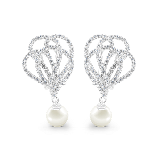 [EAR01PRL00WCZA268] Sterling Silver 925 Earring Rhodium Plated White Shell Pearl