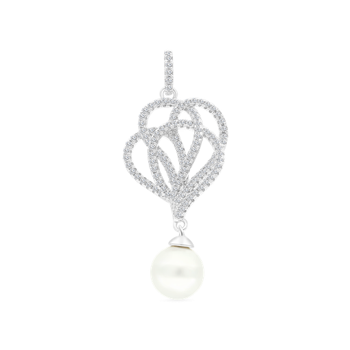 [PND01PRL00WCZA624] Sterling Silver 925 Pendant Rhodium Plated White Shell Pearl