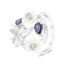 Sterling Silver 925 Ring Rhodium Plated Natural White Shell Tanzanite