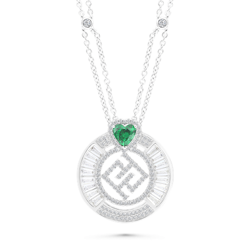 [NCL01EMR00WCZA360] Sterling Silver 925 Necklace Rhodium Plated Embedded With Emerald
