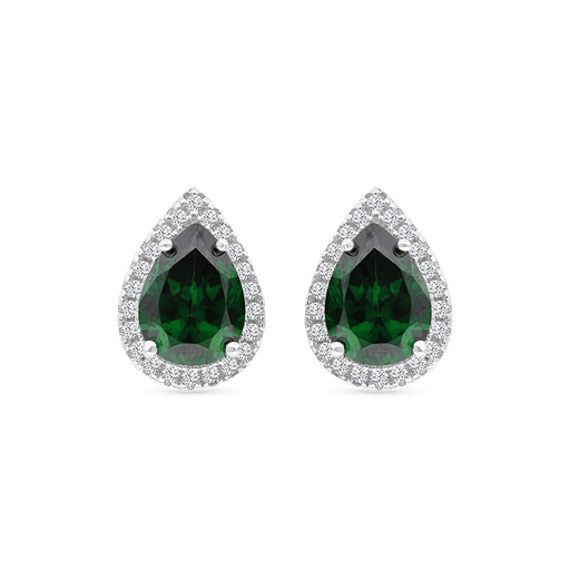 [EAR01EMR00WCZA974] Sterling Silver 925 Earring Rhodium Plated Embedded With Emerald