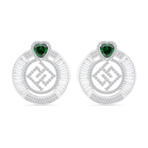 [EAR01EMR00WCZA975] Sterling Silver 925 Earring Rhodium Plated Embedded With Emerald