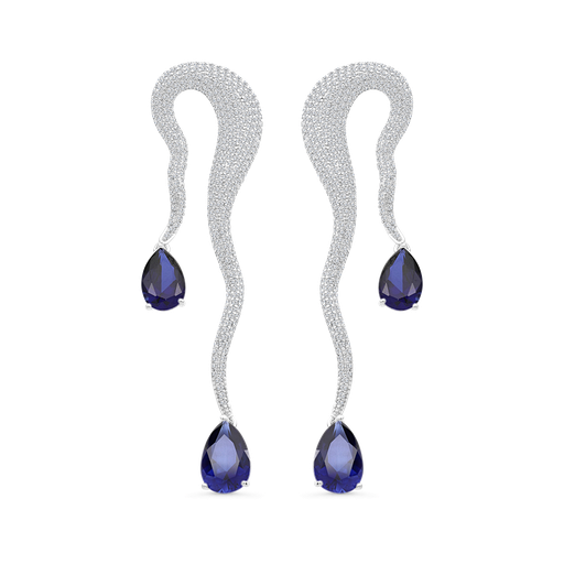 [EAR01SAP00WCZB356] Sterling Silver 925 Earring Rhodium Plated Sapphire Corundum