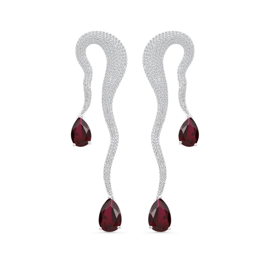 [EAR01RUB00WCZB356] Sterling Silver 925 Earring Rhodium Plated Ruby Corundum