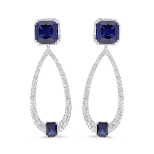 [EAR01SAP00WCZB364] Sterling Silver 925 Earring Rhodium Plated Embedded With Sapphire Corundum