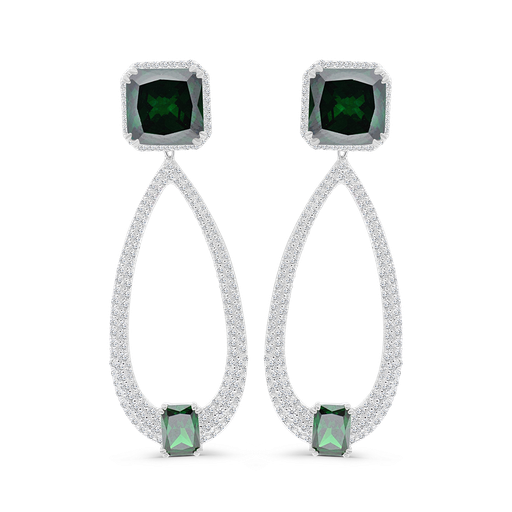 [EAR01EMR00WCZB364] Sterling Silver 925 Earring Rhodium Plated Embedded With Emerald