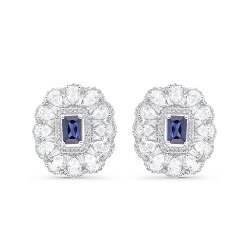 [EAR01TZT00WCZB374] Sterling Silver 925 Earring Rhodium Plated Embedded With Tanzanite
