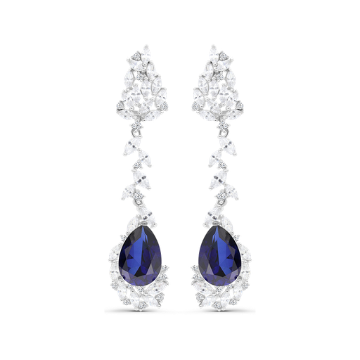 [EAR01SAP00WCZB377] Sterling Silver 925 Earring Rhodium Plated Embedded With Sapphire Corundum