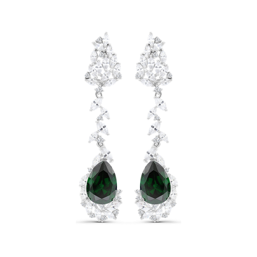 [EAR01EMR00WCZB377] Sterling Silver 925 Earring Rhodium Plated Embedded With Emerald