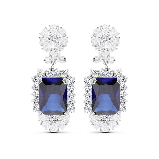 [EAR01SAP00WCZB378] Sterling Silver 925 Earring Rhodium Plated Embedded With Sapphire Corundum