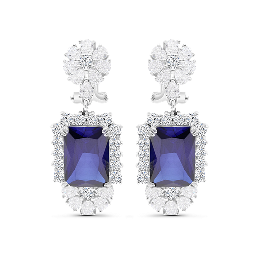 [EAR01TZT00WCZB378] Sterling Silver 925 Earring Rhodium Plated Embedded With Tanzanite