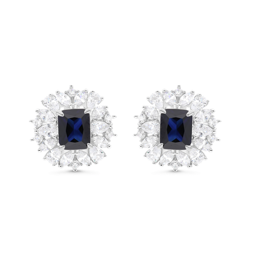 [EAR01SAP00WCZB379] Sterling Silver 925 Earring Rhodium Plated Embedded With Sapphire Corundum