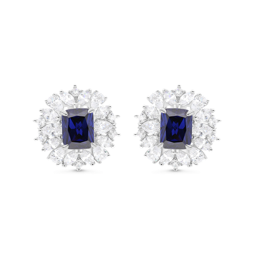 [EAR01TZT00WCZB379] Sterling Silver 925 Earring Rhodium Plated Embedded With Tanzanite