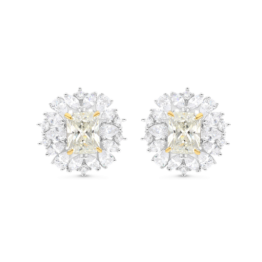 [EAR28CIT00WCZB379] Sterling Silver 925 Earring Rhodium And Gold Plated Embedded With Yellow Zircon