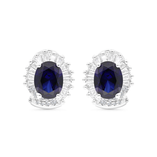 [EAR01SAP00WCZB381] Sterling Silver 925 Earring Rhodium Plated Embedded With Sapphire Corundum