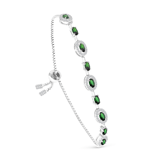 [BRC01EMR00000A719] Sterling Silver 925 Bracelet Rhodium Plated Embedded With Emerald
