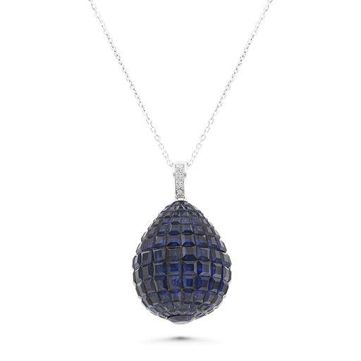 [NCL01SAP00WCZA517] Sterling Silver 925 Necklace Rhodium Plated Embedded With Sapphire Corundum