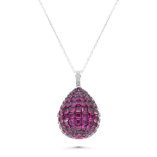 [NCL30RUB00WCZA517] Sterling Silver 925 Necklace Rhodium Plated Embedded With Ruby Corundum