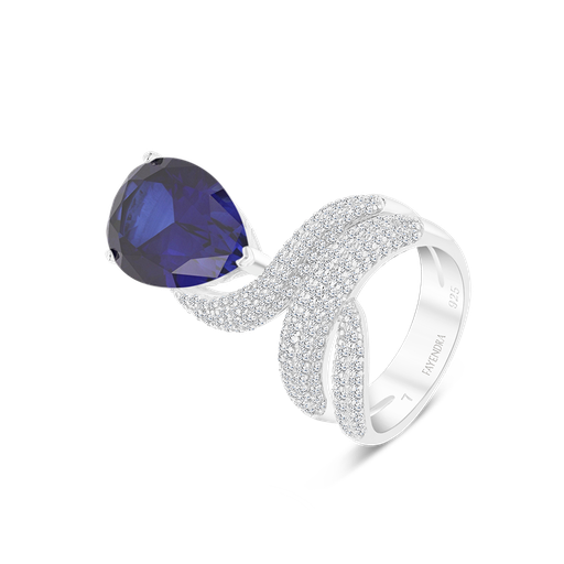 Sterling Silver 925 Ring Rhodium Plated Sapphire Corundum