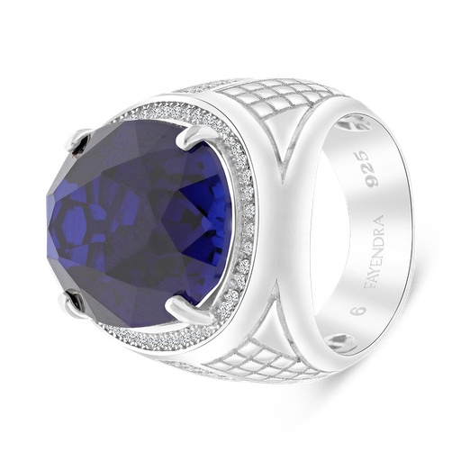 Sterling Silver 925 Ring Rhodium Plated Sapphire Corundum For Men