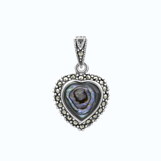 [PND04MAR00ABAA311] Sterling Silver 925 Pendant Embedded With Natural Blue Shell And Marcasite Stones