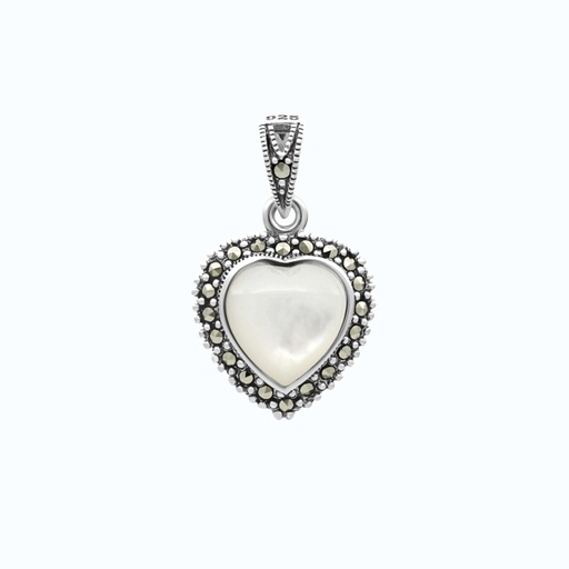 [PND04MAR00MOPA311] Sterling Silver 925 Pendant Embedded With Natural White Shell And Marcasite Stones