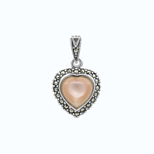 [PND04MAR00PNKA311] Sterling Silver 925 Pendant Embedded With Natural Pink Shell And Marcasite Stones