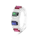 Sterling Silver 925 Ring Rhodium Plated Embedded With Multi Zircon