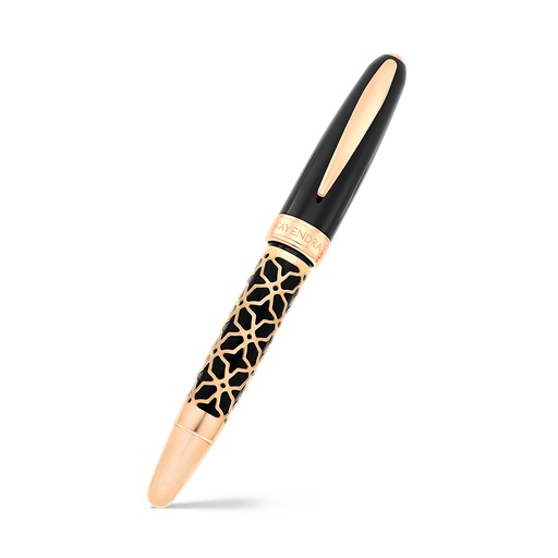 [PEN09BLK03000A001] Fayendra Pen Rose plated and Black resin