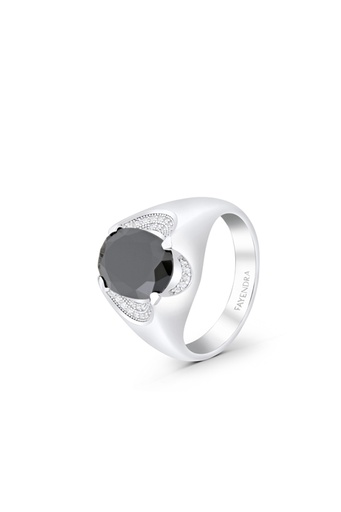 Sterling Silver 925 Ring Rhodium Plated Embedded With Black CZ For Men And White CZ
