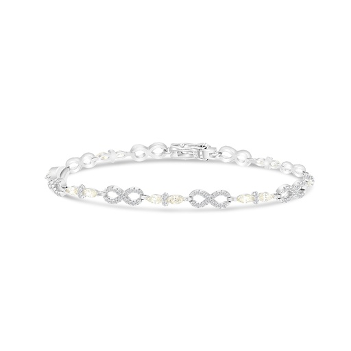 [BRC01CIT00WCZA802] Sterling Silver 925 Bracelet Rhodium Plated Embedded With Yellow Zircon And White CZ
