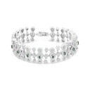 Sterling Silver 925 Bracelet Rhodium Plated Embedded With Emerald And White CZ