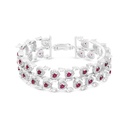 Sterling Silver 925 Bracelet Rhodium Plated Embedded With Ruby Corundum And White CZ