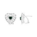Sterling Silver 925 Earring Rhodium Plated Embedded With Emerald And White CZ
