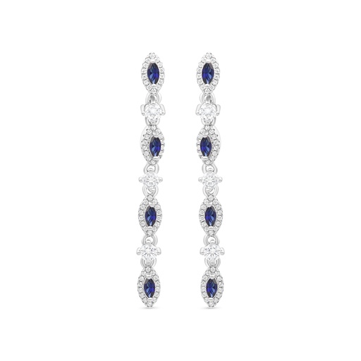 [EAR01SAP00WCZB643] Sterling Silver 925 Earring Rhodium Plated Embedded With Sapphire Corundum And White CZ