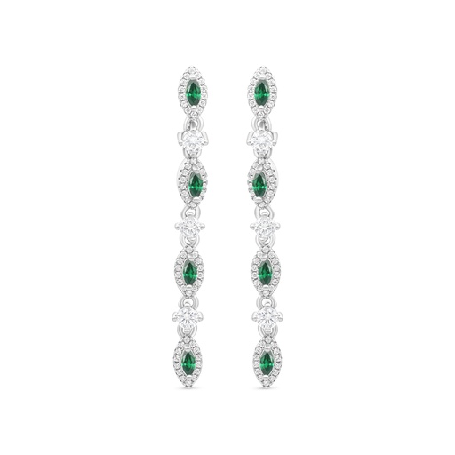 [EAR01EMR00WCZB643] Sterling Silver 925 Earring Rhodium Plated Embedded With Emerald And White CZ