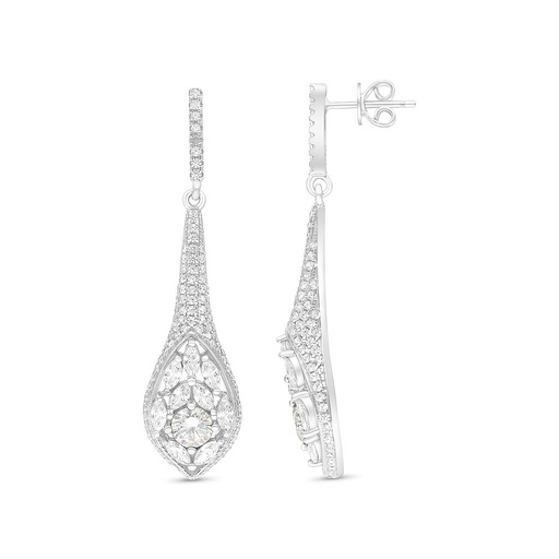 [EAR01CIT00WCZB647] Sterling Silver 925 Earring Rhodium Plated Embedded With Yellow Zircon And White CZ