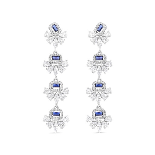 [EAR01SAP00WCZB648] Sterling Silver 925 Earring Rhodium Plated Embedded With Sapphire Corundum And White CZ