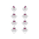 Sterling Silver 925 Earring Rhodium Plated Embedded With Ruby Corundum And White CZ