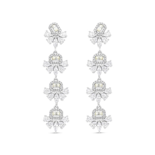 [EAR01CIT00WCZB648] Sterling Silver 925 Earring Rhodium Plated Embedded With Yellow Zircon And White CZ