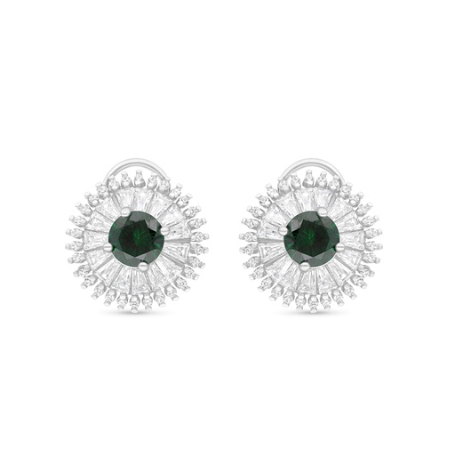 [EAR01EMR00WCZB658] Sterling Silver 925 Earring Rhodium Plated Embedded With Emerald