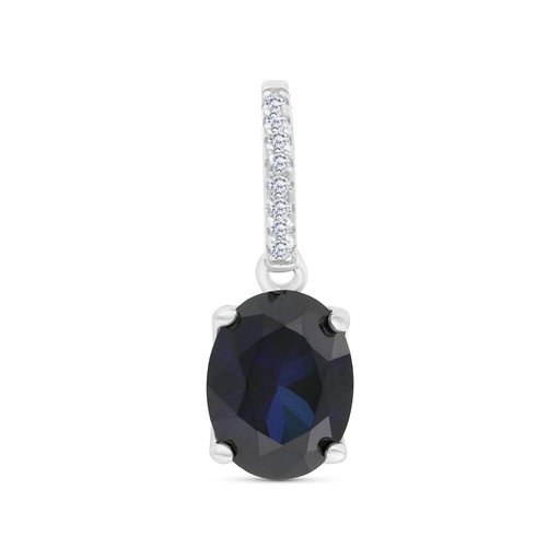 [PND01SAP00WCZA757] Sterling Silver 925 Pendant Rhodium Plated Embedded With Sapphire CorundumAnd White CZ