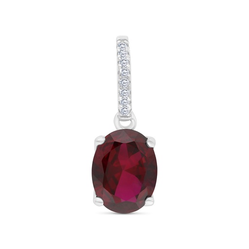 [PND01RUB00WCZA757] Sterling Silver 925 Pendant Rhodium Plated Embedded With Ruby Corundum And White CZ
