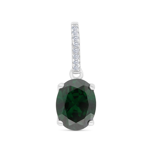[PND01EMR00WCZA757] Sterling Silver 925 Pendant Rhodium Plated Embedded With Emerald And White CZ