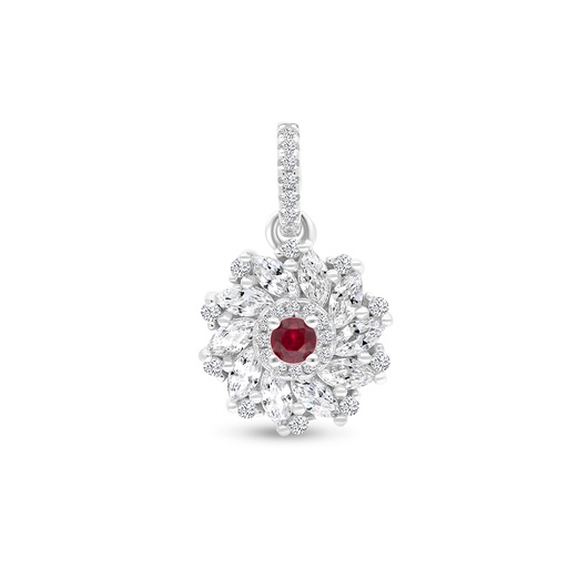 [PND01RUB00WCZA788] Sterling Silver 925 Pendant Rhodium Plated Embedded With Ruby Corundum And White CZ
